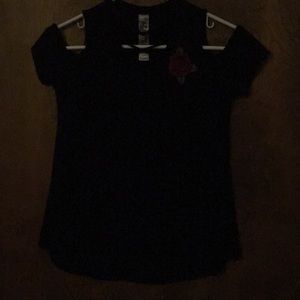 A black rose shirt that shows your shoulder